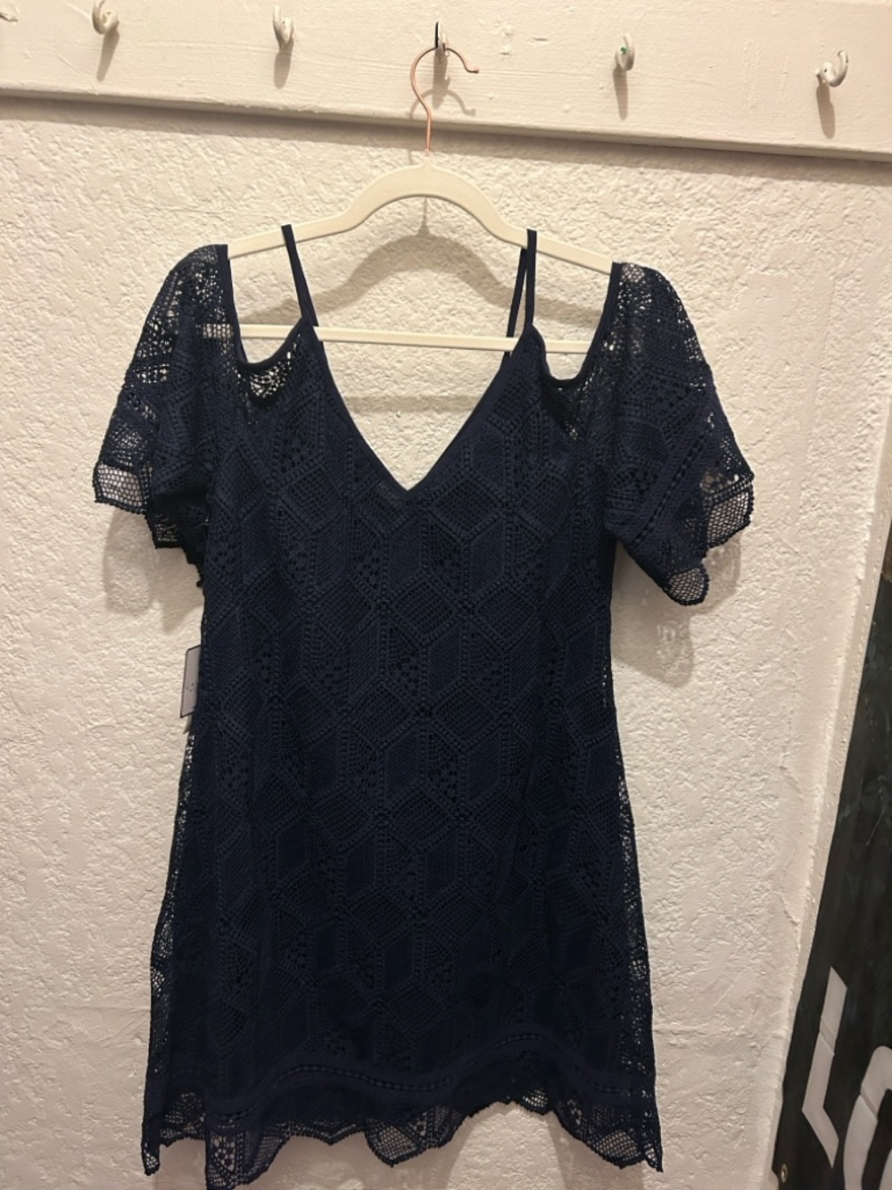 Laundry By Shelli Segal Navy Crochet Cold-Shoulder Mini Dress - Picture 12 of 13